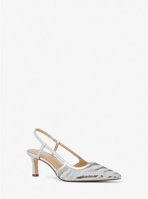 Michael Kors Alora Sequined Zebra Slingback Naisten Korkokengät OPTIC WHITE/SILVER | FIXYV1732
