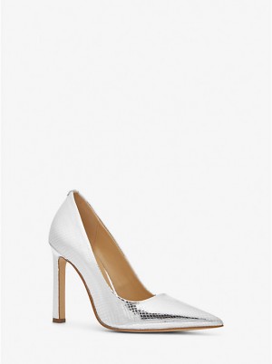 Michael Kors Amara Metallic Snake Embossed Leather Naisten Korkokengät Hopea | FINWM1736
