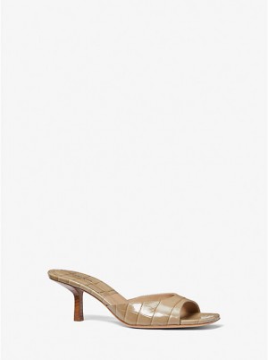 Michael Kors Anita Crocodile Embossed Leather Sandal Naisten Korkokengät SAND | FIILP1719