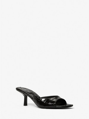 Michael Kors Anita Crocodile Embossed Leather Naisten Sandaalit Mustat | FIUZU1770