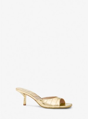 Michael Kors Anita Metallic Crocodile Embosseds Naisten Sandaalit Kultaiset | FIPJP1773