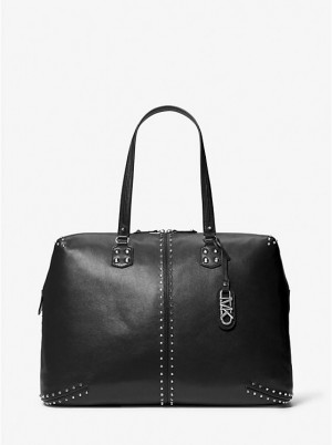Michael Kors Astor Extra-Large Studded Leather Weekender Naisten Tote Mustat | FITCH1239