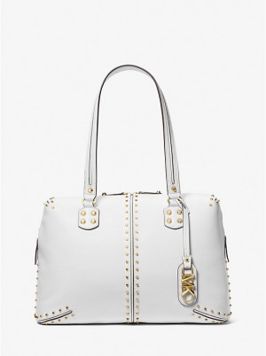 Michael Kors Astor Large Studded Leather Naisten Tote Valkoinen | FIRVJ1240