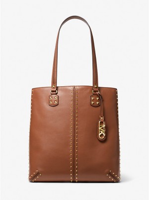 Michael Kors Astor Large Studded Leather Naisten Tote LUGGAGE | FIQMZ1243