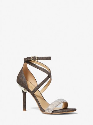 Michael Kors Astrid Embellished Signature Logo Naisten Sandaalit Ruskea | FIZUZ1783