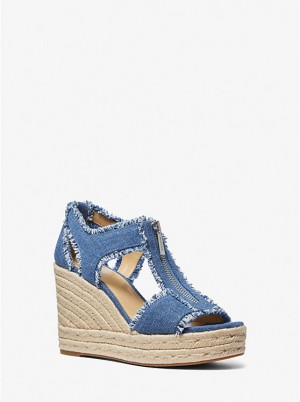 Michael Kors Berkley Frayed Denim Wedge Naisten Sandaalit DENIM | FIBEB1787