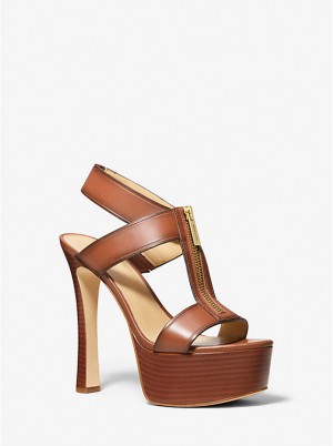 Michael Kors Berkley Leather Platform Naisten Sandaalit LUGGAGE | FIMQM1790
