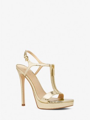 Michael Kors Berkley Metallic Snake Embossed Leather Stiletto Naisten Sandaalit Kultaiset | FIVRE1793