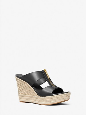 Michael Kors Bradley Leather Wedge Naisten Sandaalit Mustat | FICTR1794
