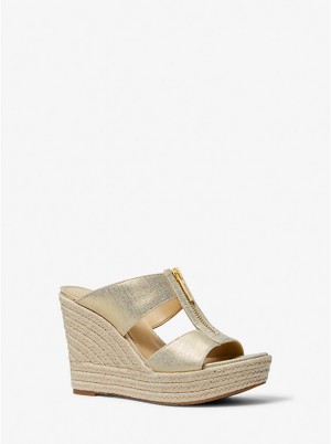Michael Kors Bradley Metallic Canvas Wedge Naisten Sandaalit Kultaiset | FIZUY1796