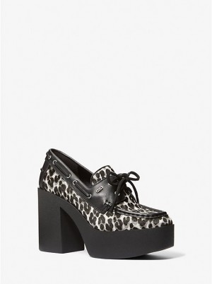 Michael Kors Cameron Leopard Print Calf Hair Platform Loafer Naisten Korkokengät Mustat | FIPJS1721