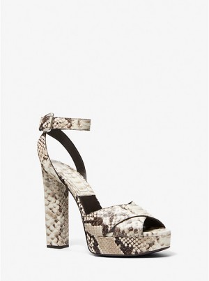 Michael Kors Cannon Python Embossed Leather Platform Naisten Sandaalit NATURAL | FIKOI1798