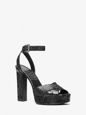 Michael Kors Cannon Python Embossed Leather Platform Naisten Sandaalit GRAPHITE | FIJPO1799