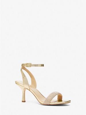 Michael Kors Carrie Embellished Metallic Snake Embossed Leather Naisten Sandaalit Kultaiset | FIGSA1801