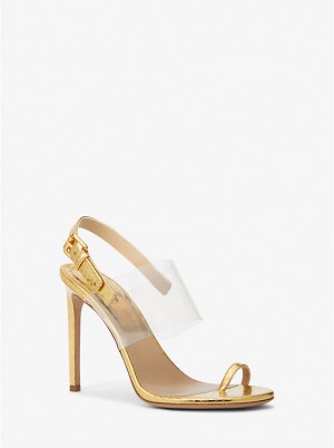 Michael Kors Catherine Metallic Python Embossed Leather Naisten Sandaalit Kultaiset | FIPJH1806