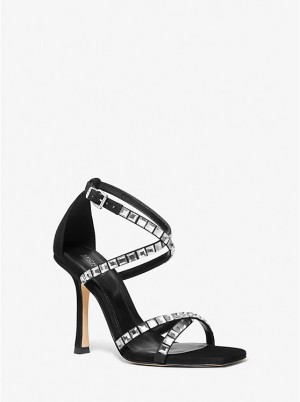 Michael Kors Celia Crystal Embellished Suede Naisten Sandaalit Mustat | FIUZL1809
