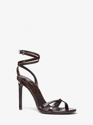Michael Kors Chrissy Crocodile Embossed Leather Naisten Sandaalit Suklaa | FIRVC1812