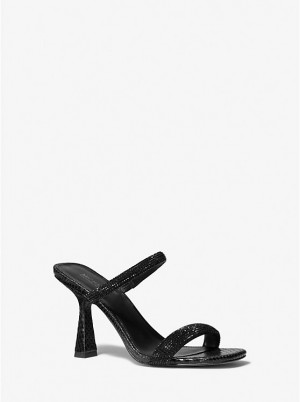 Michael Kors Clara Embellished Snake Embossed Naisten Sandaalit Mustat | FIILY1823