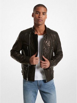Michael Kors Crinkled Leather Biker Miesten Takki Mustat | FIQMA2179