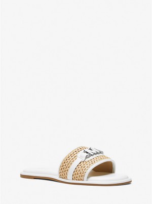 Michael Kors Ember Embellished Straw Slide Naisten Sandaalit NAT/OPTICWHT | FIOKG1859