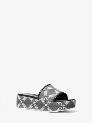 Michael Kors Ember Empire Logo Jacquard Platform Naisten Sandaalit BLACK/WHITE | FIILH1860