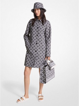 Michael Kors Empire Logo Jacquard Balmacaan Coat Naisten Takki BLACK/WHITE | FIHAT1363
