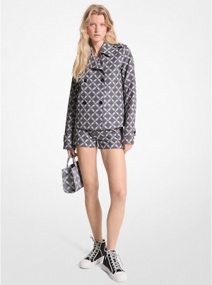 Michael Kors Empire Logo Jacquard Cropped Peacoat Naisten Takki BLACK/WHITE | FIJPY1364