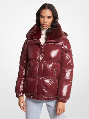 Michael Kors Faux Fur-Trim Quilted Nylon Puffer Naisten Takki MERLOT | FIMQG1373