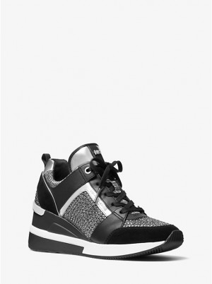 Michael Kors Georgie Leather and Glitter Chain-Mesh Naisten Tennarit ANTHRACITE | FIWNH2022