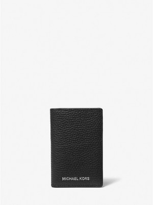 Michael Kors Hudson Pebbled Leather Bi-Fold Miesten Korttikotelo Mustat | FIBEG2156