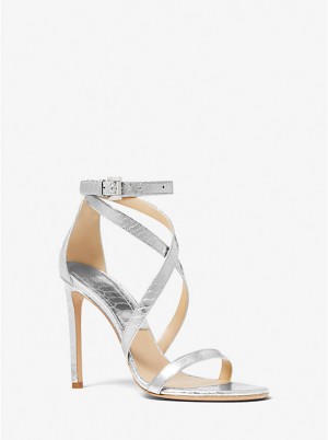 Michael Kors Ingrid Metallic Python Embossed Leather Naisten Sandaalit Hopea | FIPJY1877