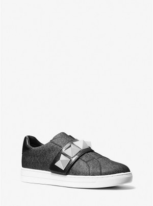 Michael Kors Kenna Logo and Studded Leather Naisten Tennarit Mustat | FINWZ1999