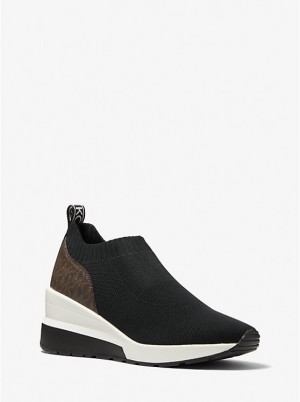 Michael Kors Mabel Stretch Knit and Signature Logo Slip-On Naisten Tennarit Mustat | FIWNL2025