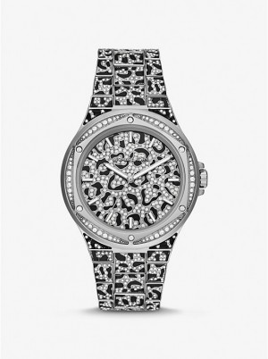 Michael Kors Oversized Lennox Animal Pavé Silver-Tone Naisten Kello Hopea | FICTQ1629