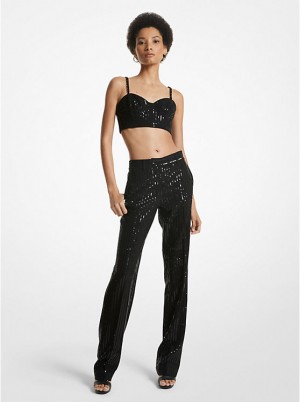 Michael Kors Pinstripe Sequined Crepe Straight-Leg Naisten Housut Mustat | FIFDM1438