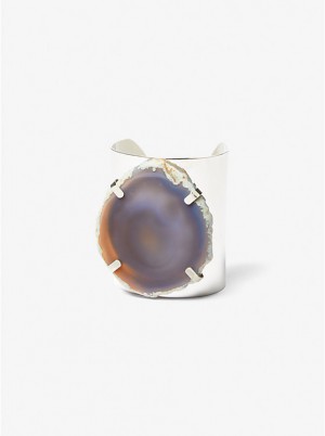 Michael Kors Precious Metal-Plated Brass and Agate Cuff Naisten Rannekoru SILVER/GREY | FIDFV1516