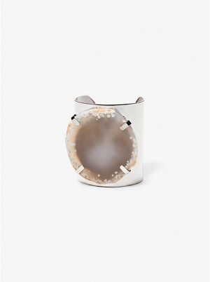Michael Kors Precious Metal-Plated Brass and Agate Cuff Naisten Rannekoru SILVER/TAUPE | FIFDB1517