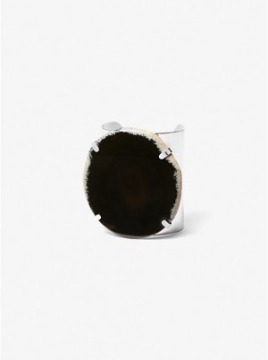 Michael Kors Precious Metal-Plated Brass and Agate Cuff Naisten Rannekoru BLACK/SILVER | FIGSN1518