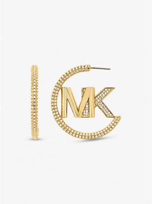 Michael Kors Precious Metal-Plated Brass Pavé Logo Hoop Naisten Korvakorut Kultaiset | FIAHN1545
