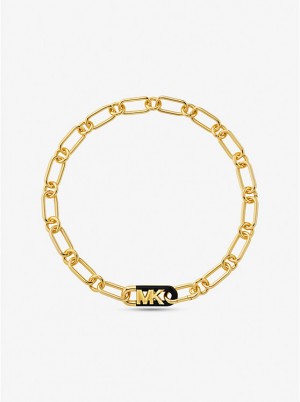 Michael Kors Precious Metal-Plated Brass and Acetate Empire Logo Chain Naisten Kaulakoru Kultaiset | FIEBY1553