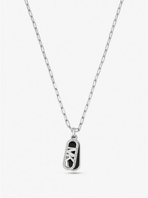 Michael Kors Precious Metal-Plated Brass and Acetate Pavé Empire Logo Naisten Kaulakoru Hopea | FIQMI1555