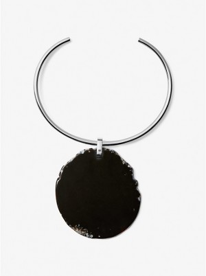 Michael Kors Precious Metal-Plated Brass and Agate Collar Naisten Kaulakoru BLACK/SILVER | FIWNP1557
