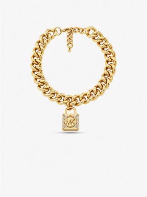Michael Kors Precious Metal-Plated Brass Pavé Lock Curb Link Naisten Kaulakoru Kultaiset | FIOKJ1564
