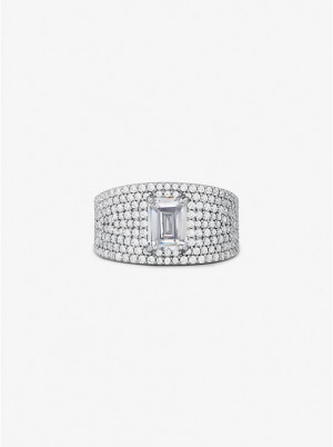 Michael Kors Precious Metal-Plated Sterling Silver Pavé Signet Naisten Sormukset Hopea | FINWY1580