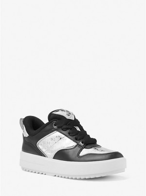 Michael Kors Rumi Leather and Logo-Embossed Metallic Platforms Naisten Tennarit Hopea | FIHAW2008