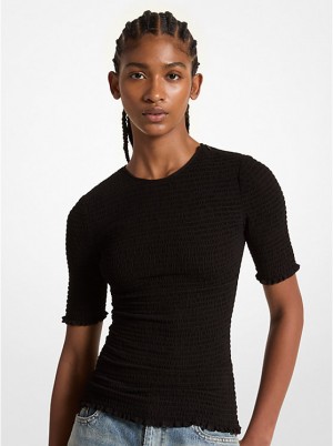 Michael Kors Smocked Georgette Naisten Paita Mustat | FIBEO1475