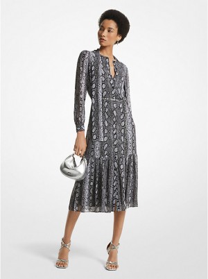 Michael Kors Snake Print Georgette Midi Naisten Mekko Mustat | FIDFR1335