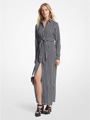 Michael Kors Striped Georgette Tie-Front Shirt Naisten Mekko Mustat | FITCS1343