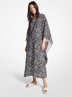 Michael Kors Zebra Organic Cotton Lawn Caftan Naisten Mekko BLACK/WHITE | FIQMH1347